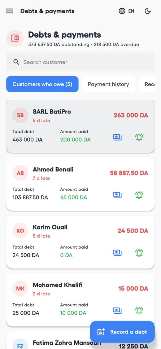 Debts and payments