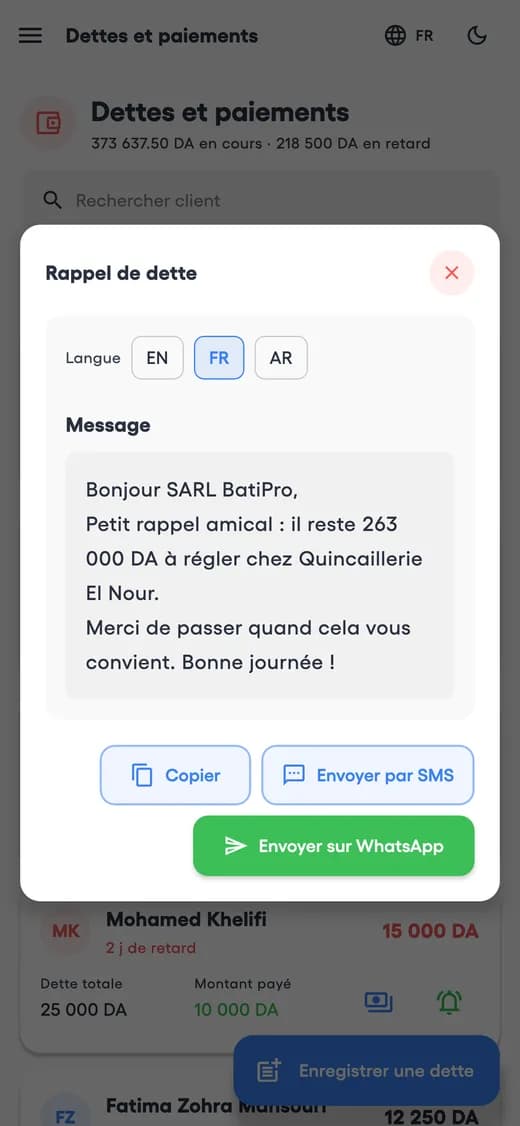Rappel de dette